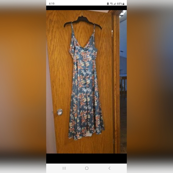 Satin Floral Split Chest Knot Cut Out Midi Dress- Large**New - Picture 14 of 15